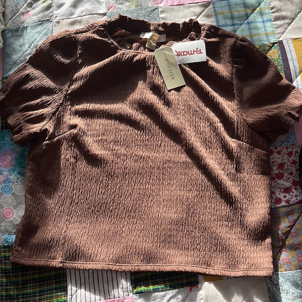 NWT Monteau Brown Work Blouse - XL